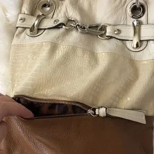 B. Makowsky Metallic Color Block Leather Shoulder Bag Leopard Interior