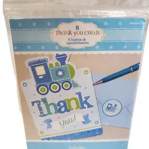 Baby Boy Thank You Cards Postcards Train Cards With Envelopes 8 Pack NEW