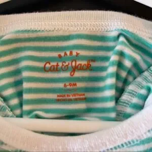 Baby Cat & Jack 6-9 Mo NWOT Teal & White Stripes onesie Bubble W Ruffle sleeves