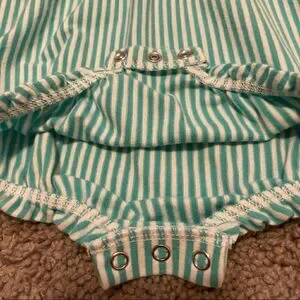 Baby Cat & Jack 6-9 Mo NWOT Teal & White Stripes onesie Bubble W Ruffle sleeves