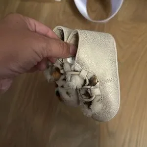 Baby Infant Cream And Brown Booties