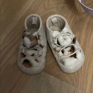 Baby infant Cream and Brown booties
