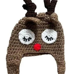 Baby Infant Unisex Reindeer Crocheted Christmas Hat