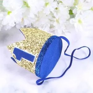 BABY'S first Gold Glittery Birthday Crown - Plain No Number