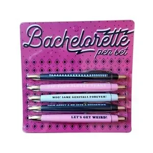 Bachelorette Pen Set - Fun Pink White And Purple Pens Phrases For Adults
