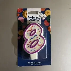Bakery Crafts Number 8 Eight Birthday Candle Purple Confetti NEW 2015