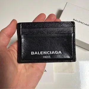 Balenciaga Black Leather Card Holder Mens Wallet