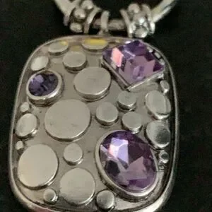 Balinese Style Faux Amethyst Purple Crystal & Silver Tone Metal Unisex Earrings