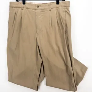 Banana Republic Pleated Silk Blend Pants Men’s 34 Tan Relaxed Fit Straight Leg
