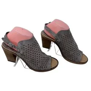 Barbara Barbieri Gray Suede Perforated Slingback Block Heeled Sandals Mules 8.5
