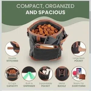 BEAU&FUR Large Dog Treat Pouch With Clicker For Training – 4 Cup Capacity Black