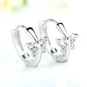 Beautiful 925 Silver White Sapphire Small Butterfly Hoops
