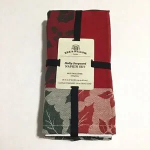 Bee & Willow Holly Jacquard Napkin Set 18x18 BB& B New