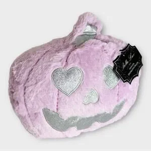 Bella Luxx 15” Heart Eye Pumpkin Pillow Pink And Silver Metallic Halloween