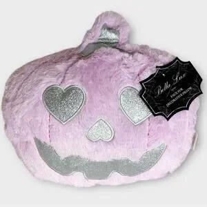Bella Luxx 15” Heart Eye Pumpkin Pillow Pink And Silver Metallic Halloween