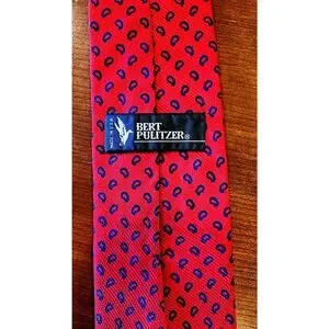 Bert Pulitzer 100% Silk Red Tie Blue Accents NWOT New