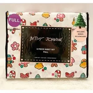 Betsey Johnson 6 Piece Pink Christmas Gingerbread Full Sheet Set