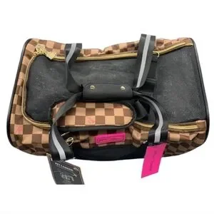 Betsey Johnson - NEW Brown Checkered Small Cat/Dog/Pet Carrier Holds To 16lbs