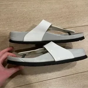 Betula Birkenstock White Thong Patent Leather Buckle Sandal Women’s Size 37/US 6