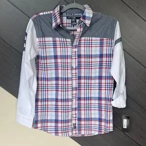 Beverly Hills Polo Club Plaid Button Down w/ White Sleeves Western