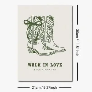 Bible Verse Green Cowboy Boots Wall Art Decor
