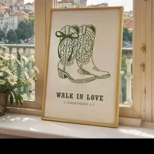 Bible Verse Green Cowboy Boots Wall Art Decor