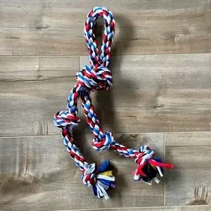 Big 5 Knot Rope Dog Toy With Handle Gip In Red White Blue Black And Gray