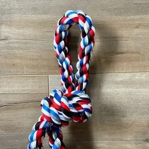 Big 5 Knot Rope Dog Toy With Handle Gip In Red White Blue Black And Gray