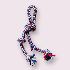 Big 5 Knot Rope Dog Toy with Handle Gip in Red White Blue Black and Gray