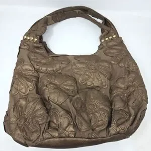 BIG BUDDHA Hibiscus Canvas Shoulder Tote Bag Bronze Tan Neutral Floral Y2K Boho
