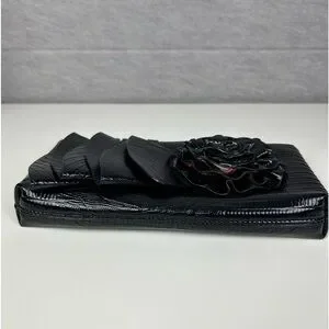 BIG BUDDHA Santa Barbara Black Patent Leather Clutch Wristlet Bag