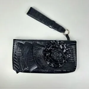 BIG BUDDHA Santa Barbara Black Patent Leather Clutch Wristlet Bag