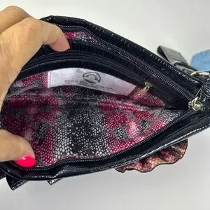 BIG BUDDHA Santa Barbara Black Patent Leather Clutch Wristlet Bag