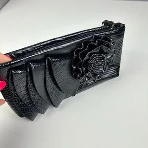 BIG BUDDHA Santa Barbara Black Patent Leather Clutch Wristlet Bag
