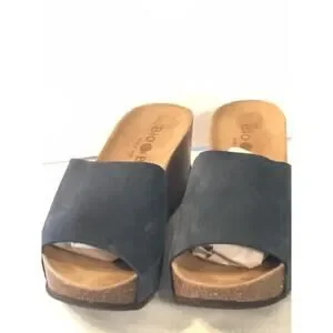 Bio Bio Wedge Slide Sandals Womens Sz 7.5 Blue Gray Made In Spain Nubuck Leather