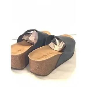 Bio Bio Wedge Slide Sandals Womens Sz 7.5 Blue Gray Made In Spain Nubuck Leather