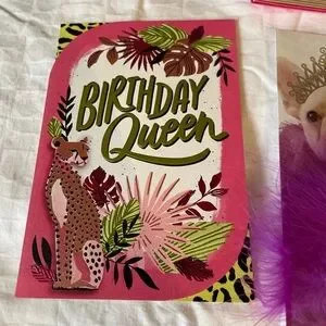 Birthday Queen Bday Cards With Pink Feathers