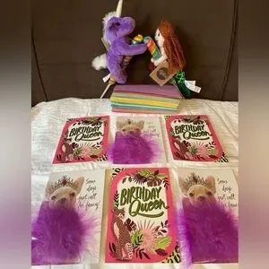 Birthday Queen Bday Cards with Pink Feathers
