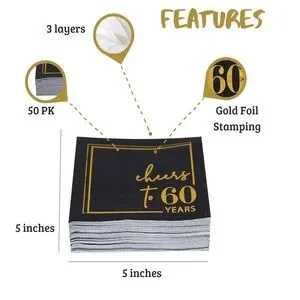 Black And Gold Cheers To 60 Years Party Supplies
