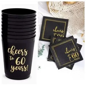 Black and Gold Cheers to 60 Years Party Supplies