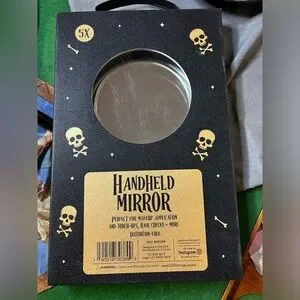 Black And Gold Skull And Crossbones Handheld Mirror 5X Magnification