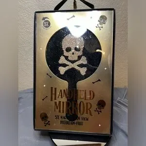 Black And Gold Skull And Crossbones Handheld Mirror 5X magnification