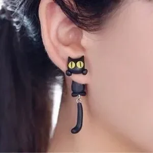 Black Cat Earrings With Tail That Moves
