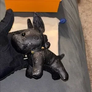 Black Dog Toy With LV Monogram & Gold Accents