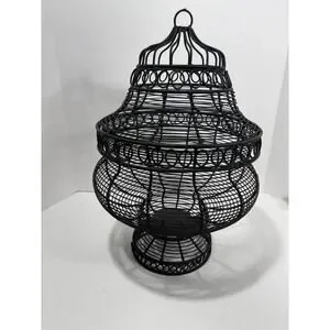 Black Iron Bird Cage Fruit Bowl Decoration 19”x12”