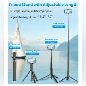 Black Tripod & Selfie Stick With Wireless Remote