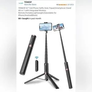 Black Tripod & Selfie Stick with Wireless Remote