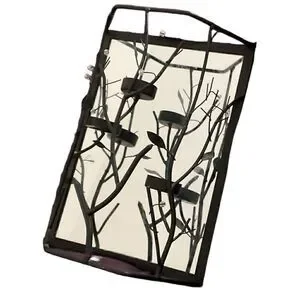 Black Wall Mount Wrought Iron Mirrored Tee-Candle