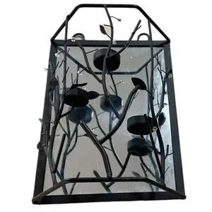 Black Wall Mount Wrought Iron Mirrored Tee-Candle