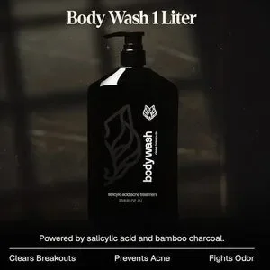 Black Wolf Body Wash 1 Liter Salicylic Acid Charcoal Helps Acne Breakouts 33.8oz